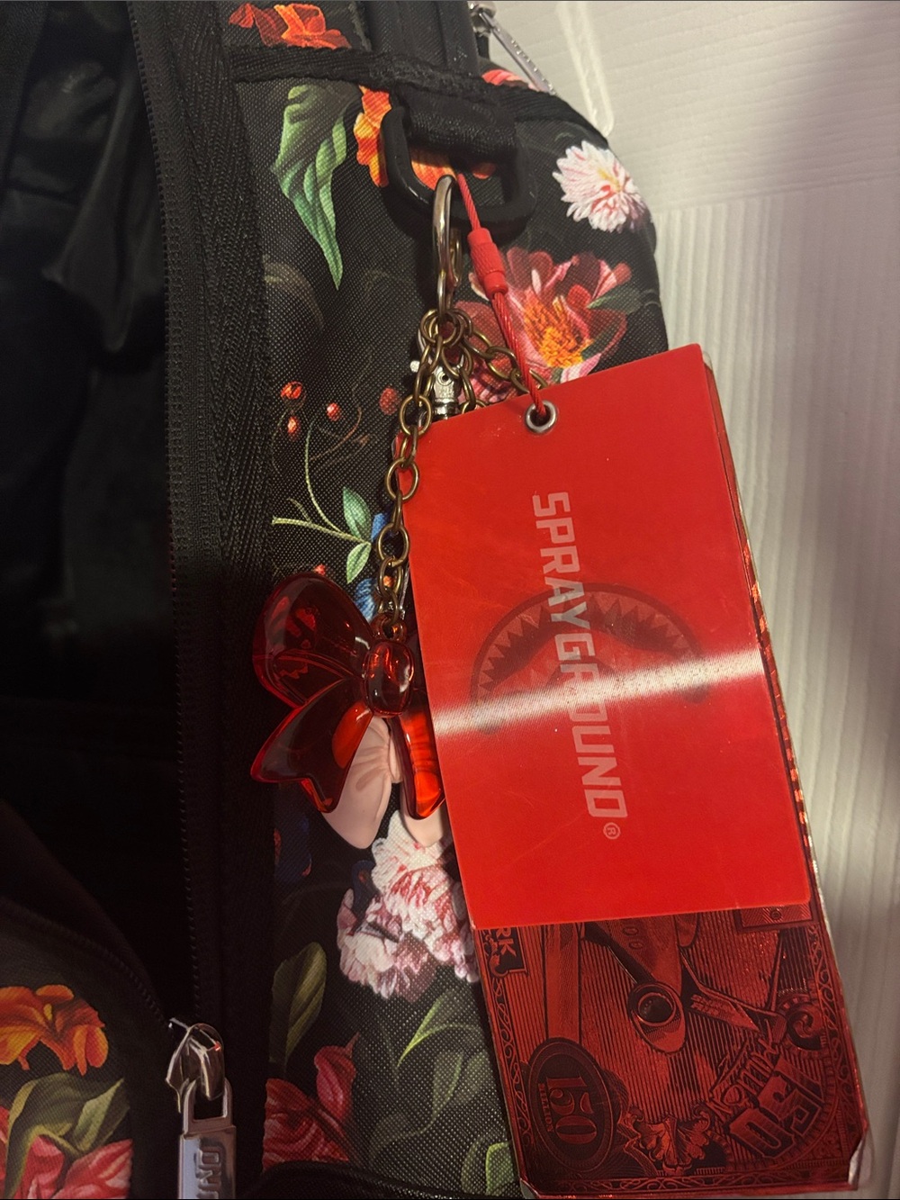 LIMITED/ sof : Sprayground Black Floral Shark Backpack with Red & White Accent - Picture 3 of 4